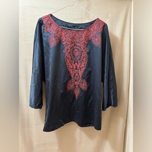 Kenar Embroidered Tunic Blouse Black Red Boho Women’s Medium